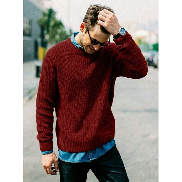 Street-Wave Men's Chunky Knit Crewneck Sweater - Casual Fit, Soft Yet Durable Warmth