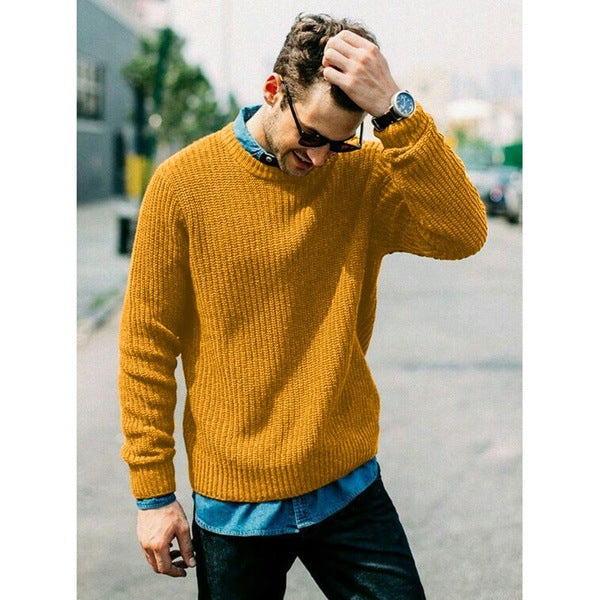 Street-Wave Men's Chunky Knit Crewneck Sweater - Casual Fit, Soft Yet Durable Warmth