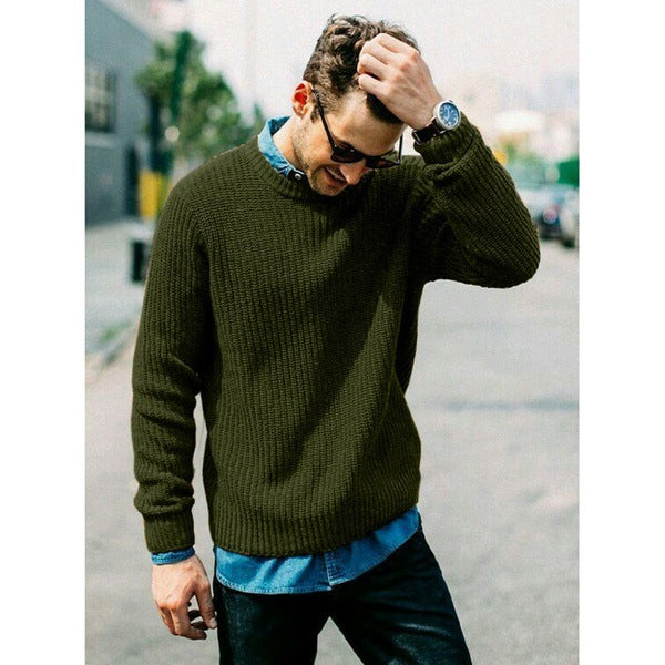 Street-Wave Men's Chunky Knit Crewneck Sweater - Casual Fit, Soft Yet Durable Warmth