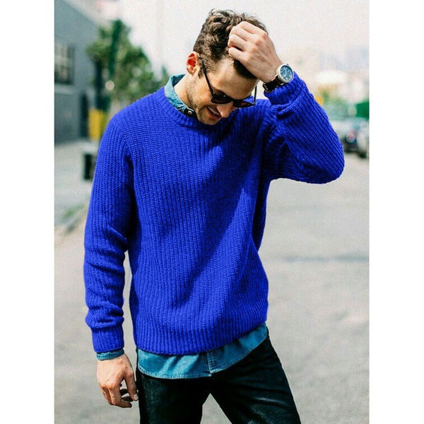 Street-Wave Men's Chunky Knit Crewneck Sweater - Casual Fit, Soft Yet Durable Warmth