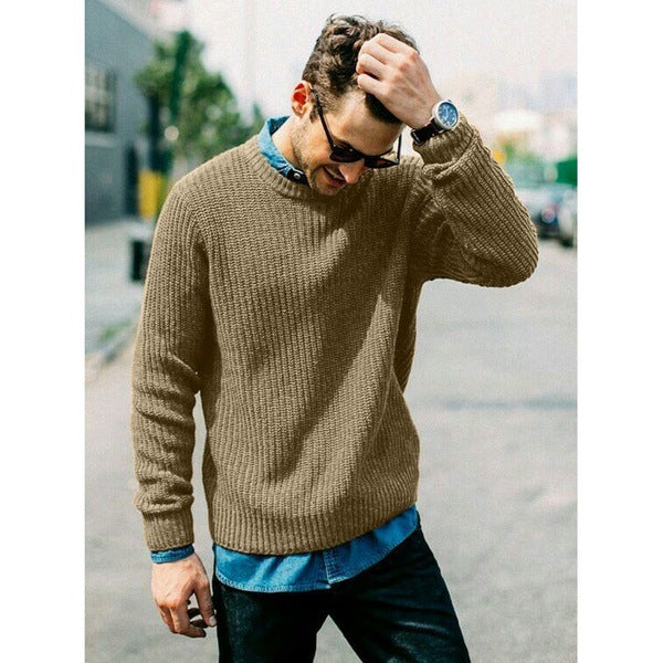 Street-Wave Men's Chunky Knit Crewneck Sweater - Casual Fit, Soft Yet Durable Warmth