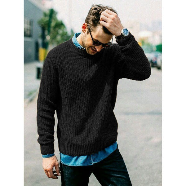 Street-Wave Men's Chunky Knit Crewneck Sweater - Casual Fit, Soft Yet Durable Warmth