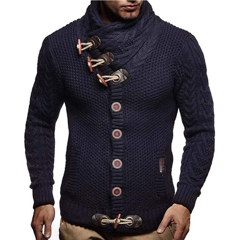 Street Wave Mens Knit Cardigan With Asymmetrical Collar For Modern Style And Warmth