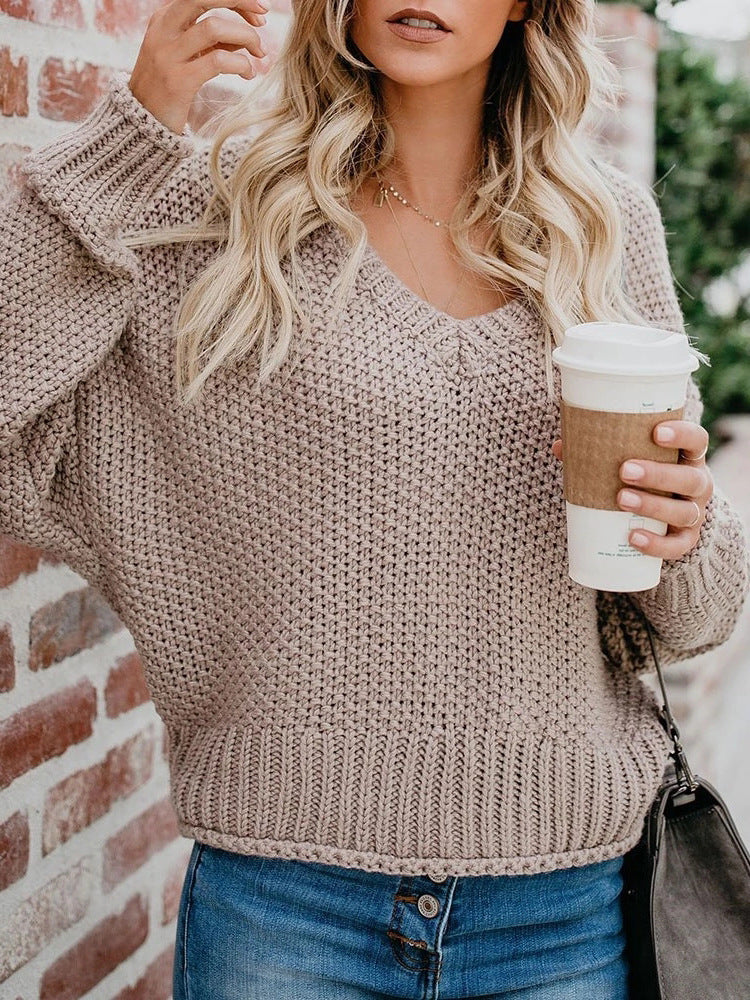 Street Wave Women's Chunky Knit Sweater With V Neck Cozy Relaxed Fit For Everyday Wear And Layering