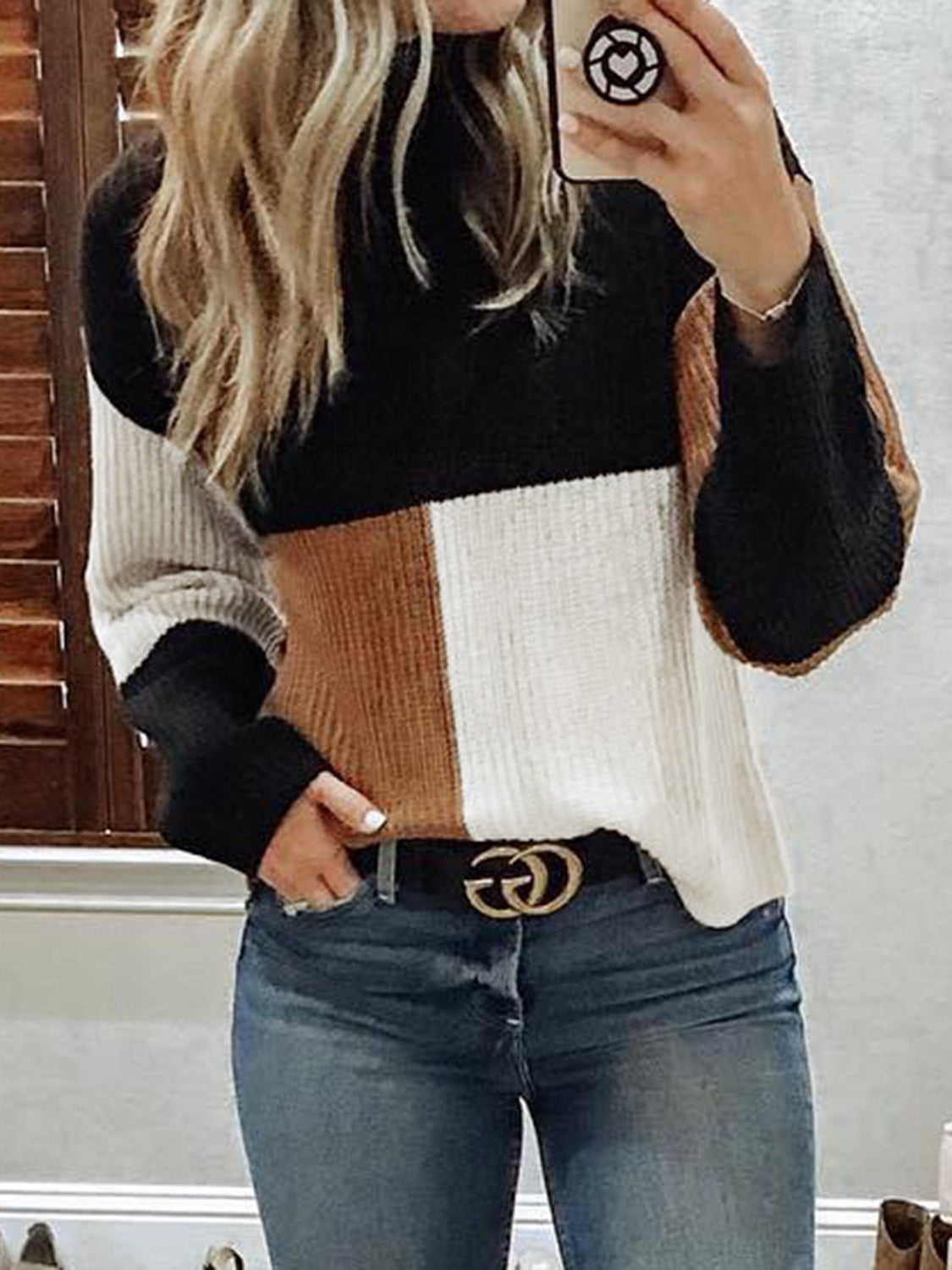 Womens Colorblock Knit Sweater Street Wave Soft Cozy Warmth For Women Modern Block Design