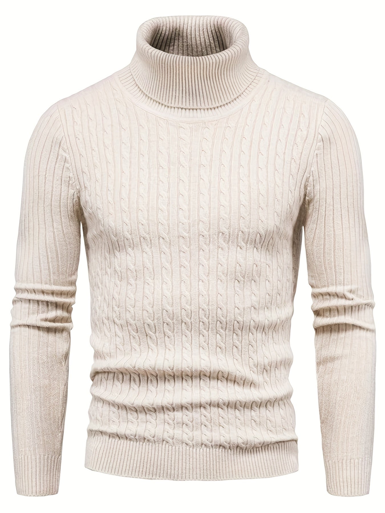 Street-Wave Cable Knit Rollneck Sweater For Men Soft Warm Winter Essential Cozy Everyday