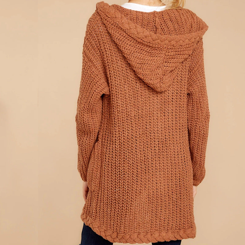 Street-wave Hooded Chunky Knit Cardigan For Women With Pockets For Cozy Warmth And Style
