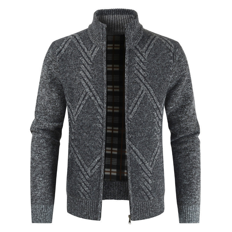 Street-Wave Men's Knit Cardigan With Modern Geometric Pattern For Men And Everyday Style