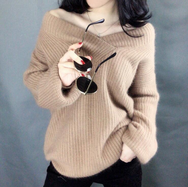 Streetwave Womens Oversized Knit Pullover With V Neck Cozy Relaxed Fit For Everyday Style