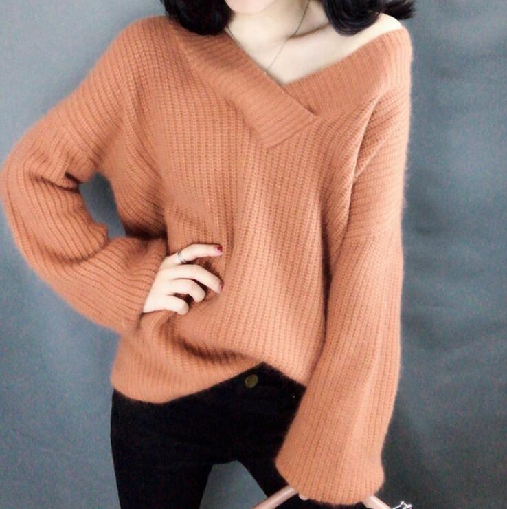 Streetwave Womens Oversized Knit Pullover With V Neck Cozy Relaxed Fit For Everyday Style