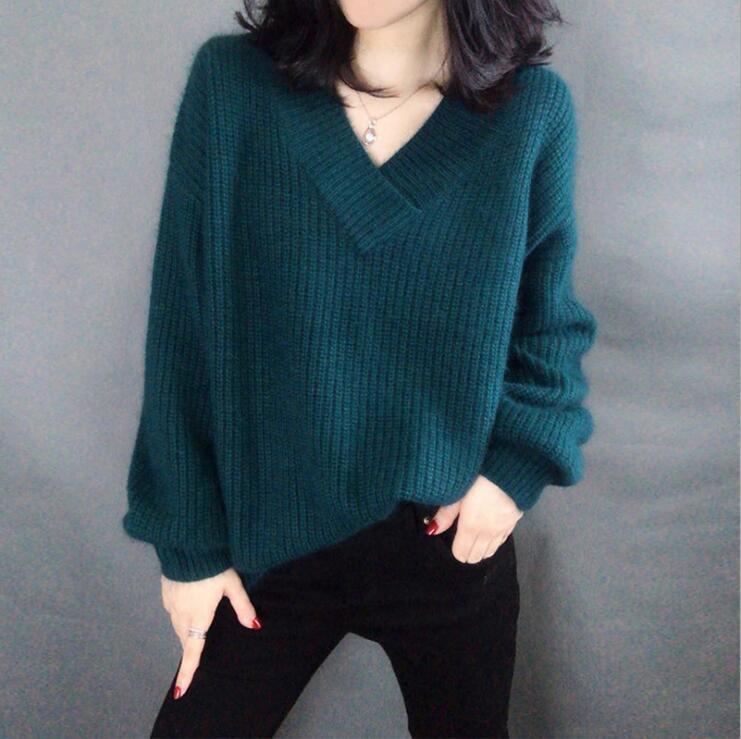 Streetwave Womens Oversized Knit Pullover With V Neck Cozy Relaxed Fit For Everyday Style
