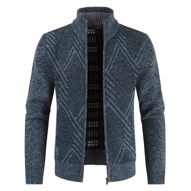 Street-Wave Men's Knit Cardigan With Modern Geometric Pattern For Men And Everyday Style