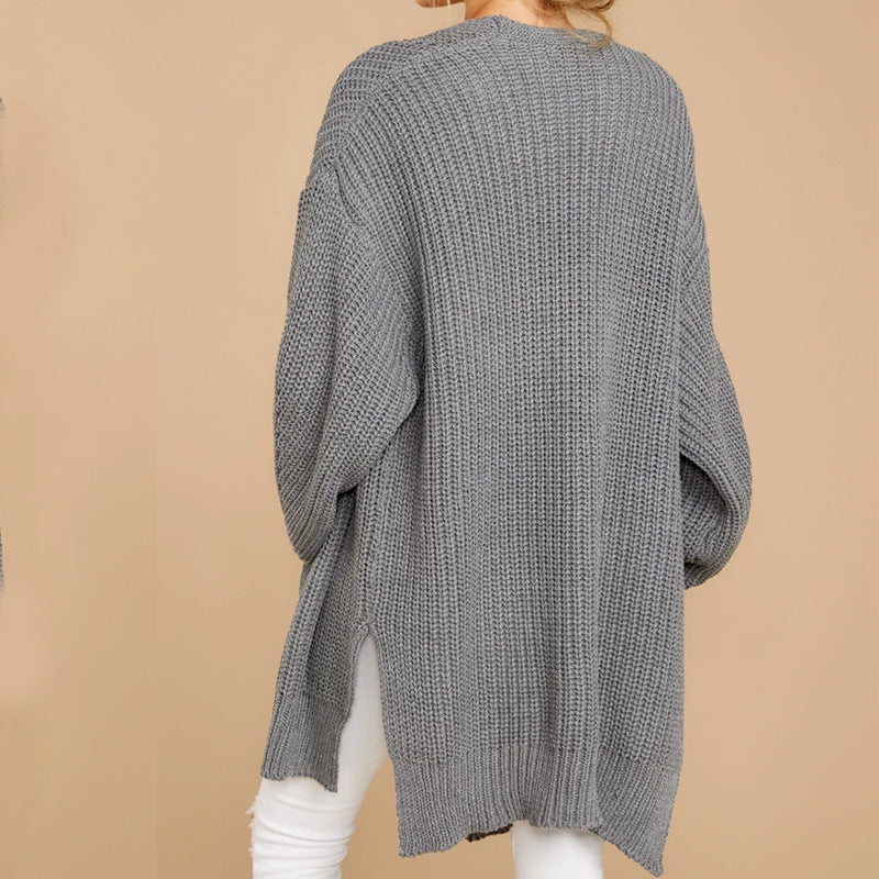 Street-wave Womens Chunky Knit Pullover With Wide Fit And Side Slits For Cozy Casual Everyday Wear