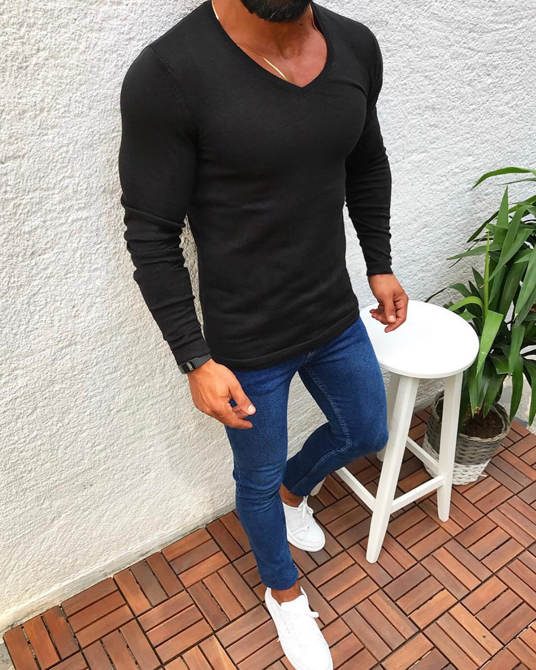 Street Wave Mens Slim Fit Cotton V Neck Long Sleeve Shirt For Everyday Versatility