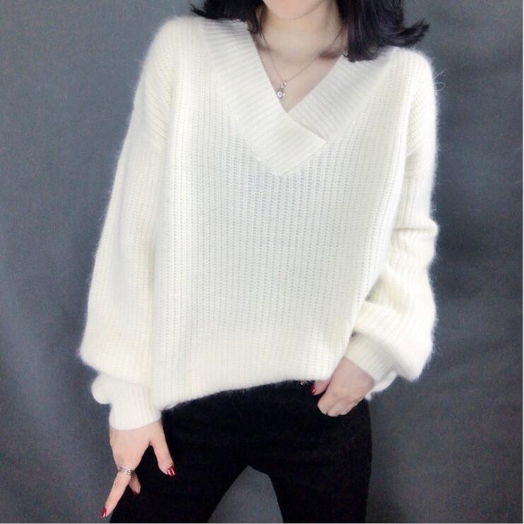 Streetwave Womens Oversized Knit Pullover With V Neck Cozy Relaxed Fit For Everyday Style