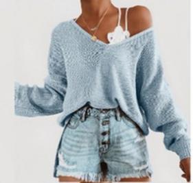 Street Wave Deep V Neck Sweater For Women Casual Relaxed Knit With Dropped Sleeves