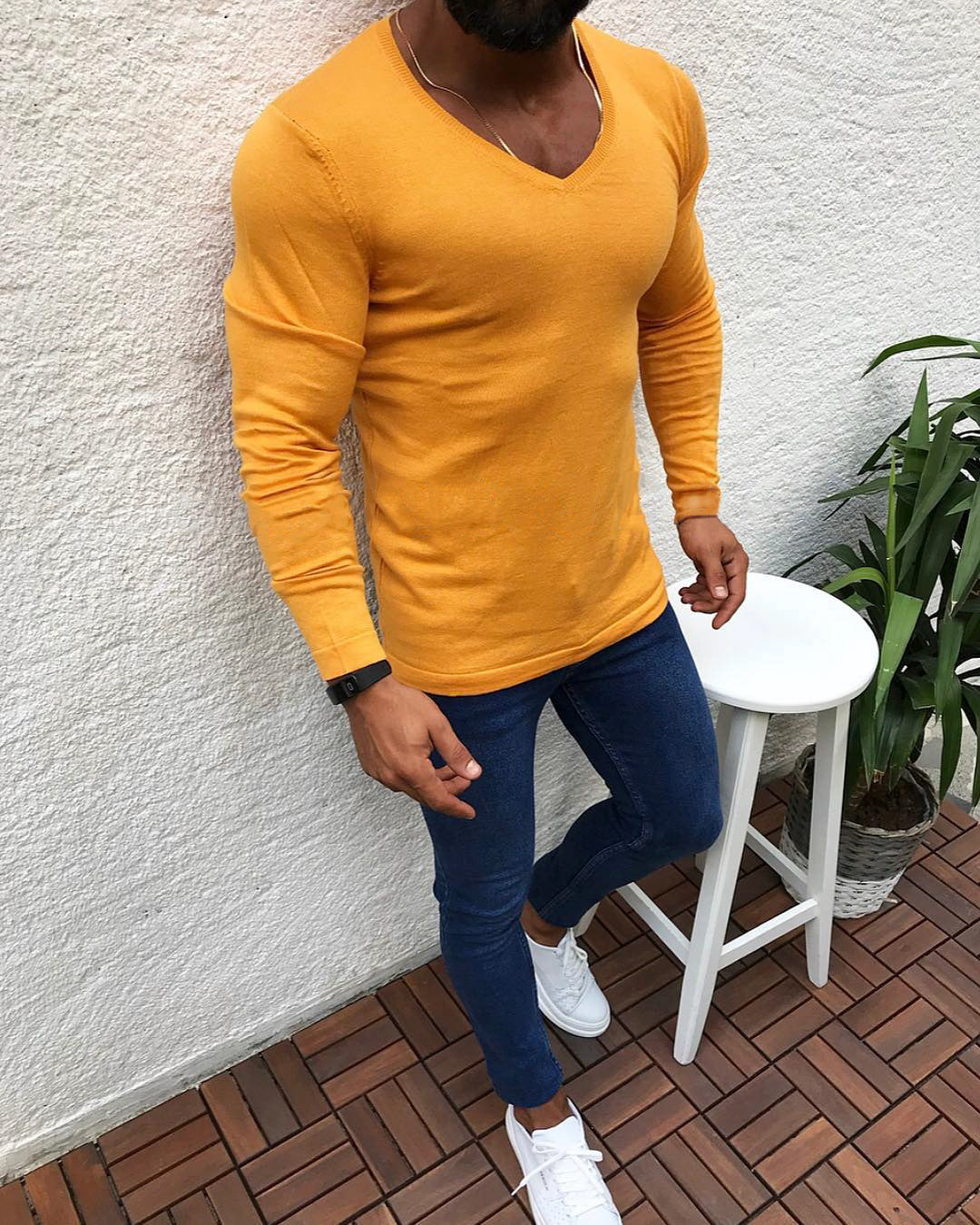Street Wave Mens Slim Fit Cotton V Neck Long Sleeve Shirt For Everyday Versatility