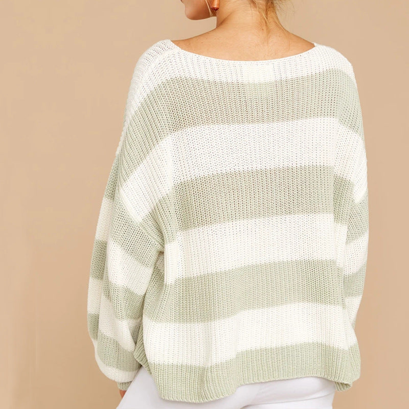 Streetwave Women's Oversized Knit Sweater with Cozy Striped Pattern and Relaxed Fit