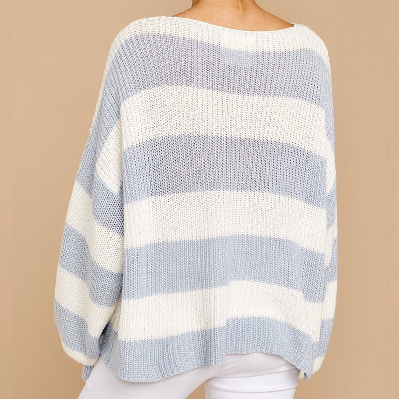Streetwave Women's Oversized Knit Sweater with Cozy Striped Pattern and Relaxed Fit