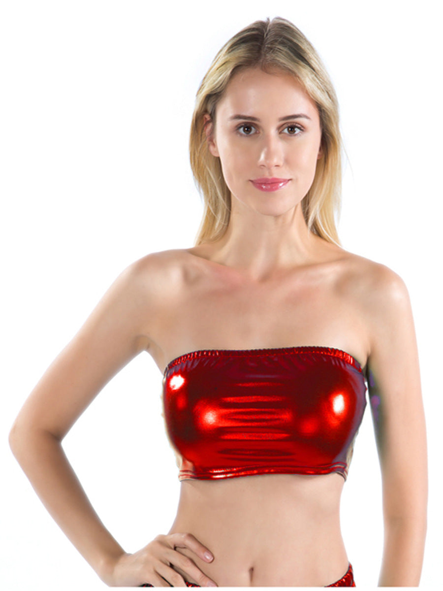 Street-Wave Metallic Bustier Top For Women - Shimmering Stretch Bandeau Party Festival Ready