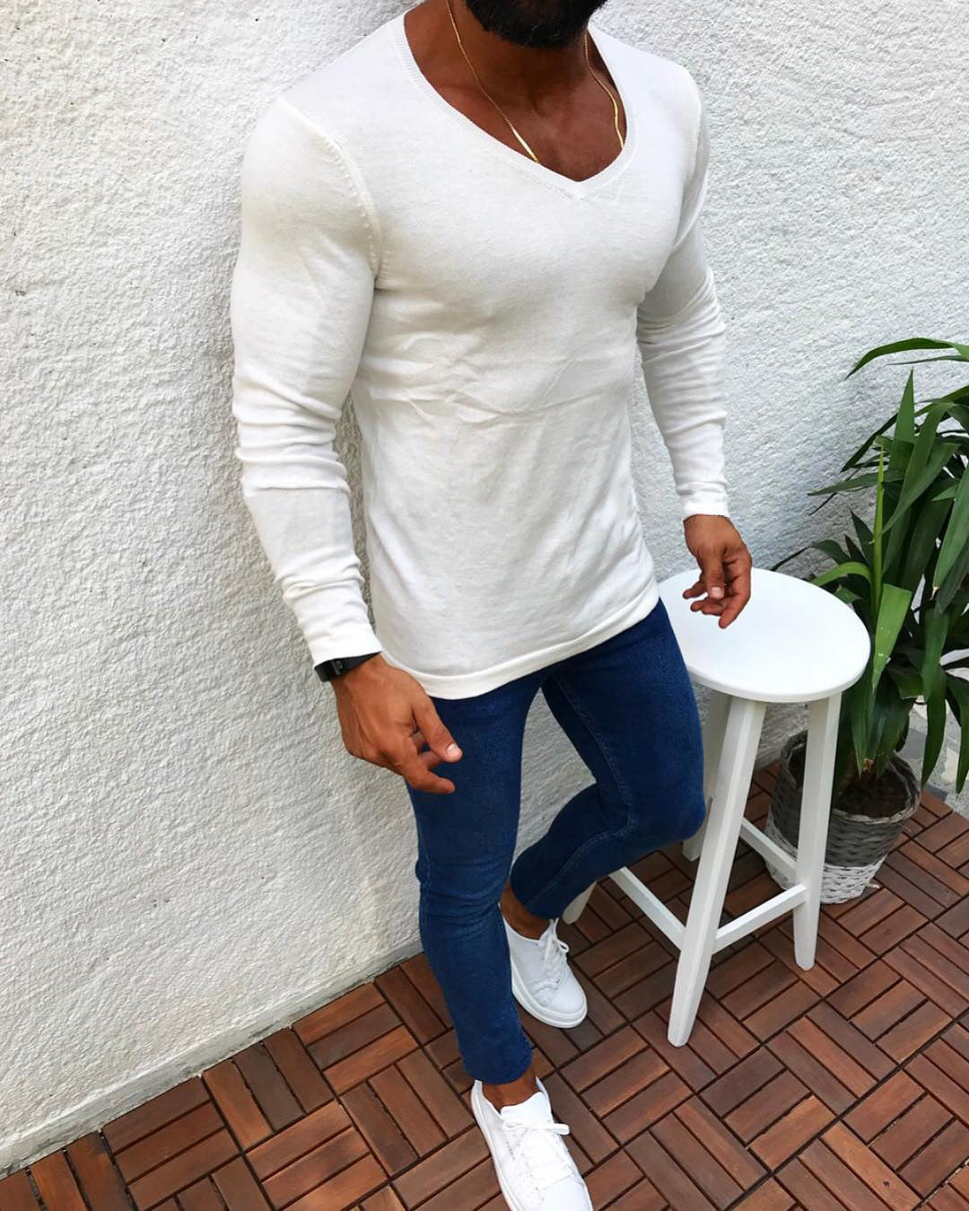 Street Wave Mens Slim Fit Cotton V Neck Long Sleeve Shirt For Everyday Versatility