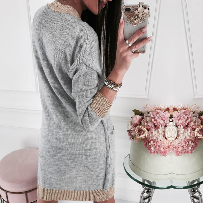 Street-wave Womens Long Sleeve Knit Cardigan With Elegant Contrast Details Soft Cotton Blend Cozy Fashion