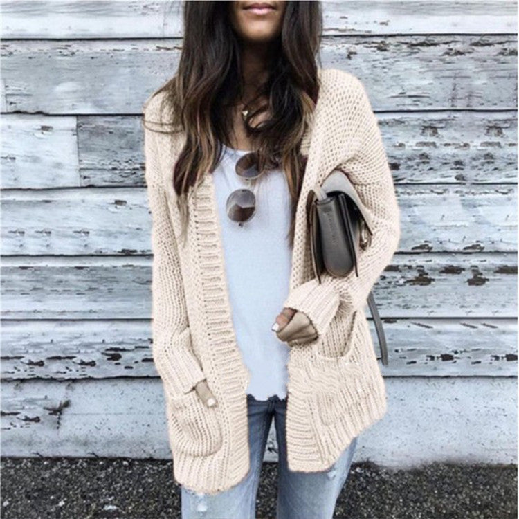 Streetwave Women Chunky Knit Cardigan With Pockets And Open Front For Effortless Style