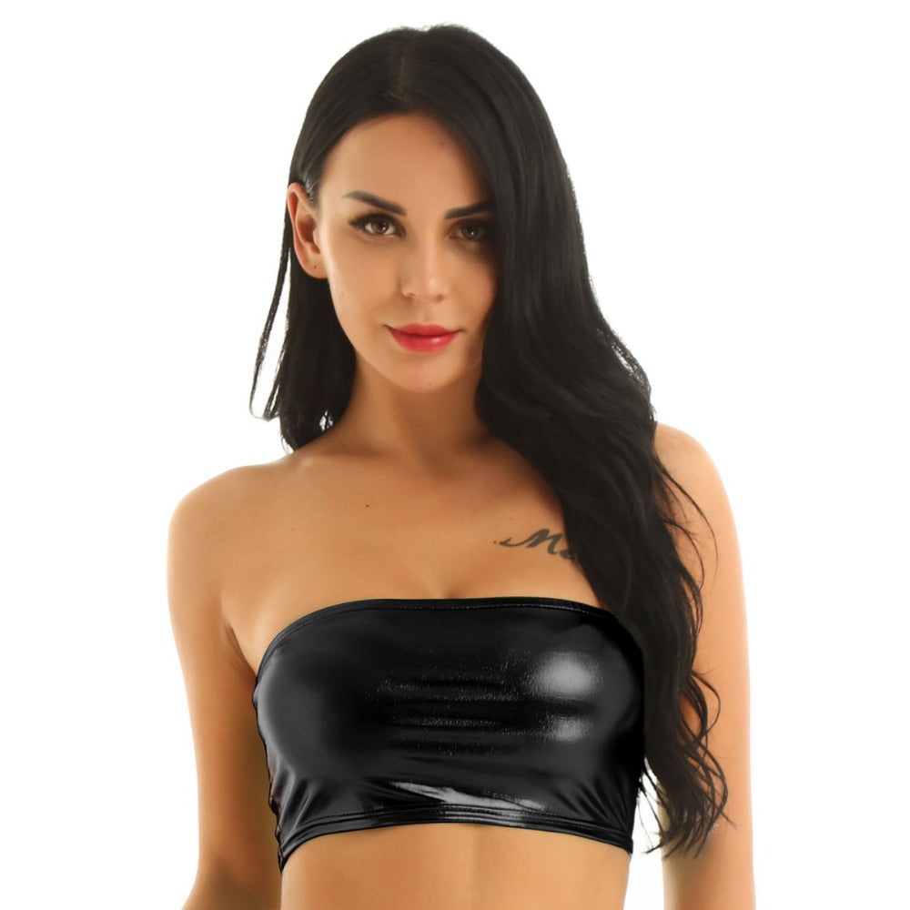 Street-Wave Metallic Bustier Top For Women - Shimmering Stretch Bandeau Party Festival Ready