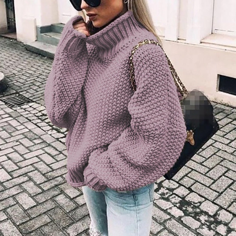 Street-wave Womens Cozy Pullover Knit Sweater With High Neck Warmth And Modern Chic For Women