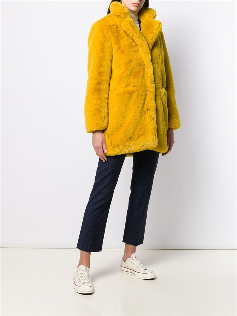 Street-Wave Women's Midi Faux Fur Coat Oversized Wide-Cut For Autumn Warmth Bright Versatile Blue