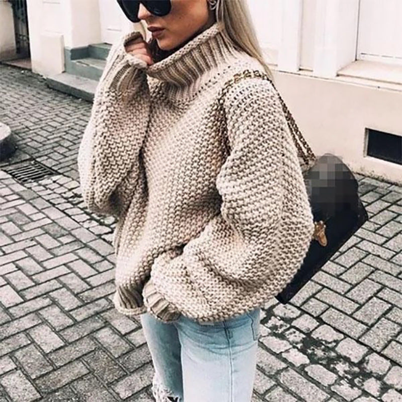 Street-wave Womens Cozy Pullover Knit Sweater With High Neck Warmth And Modern Chic For Women