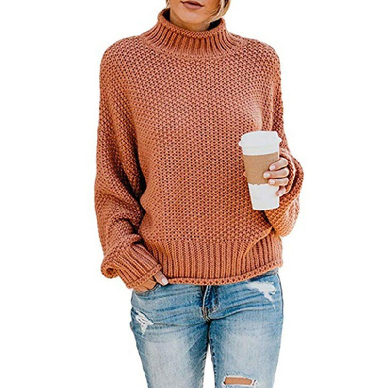 Women Chunky Knit Sweater With High Collar Cozy Loose Fit Streetwave Warm Everyday Essential