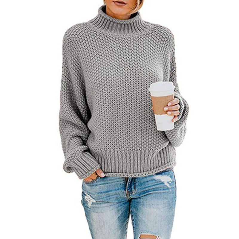 Women Chunky Knit Sweater With High Collar Cozy Loose Fit Streetwave Warm Everyday Essential