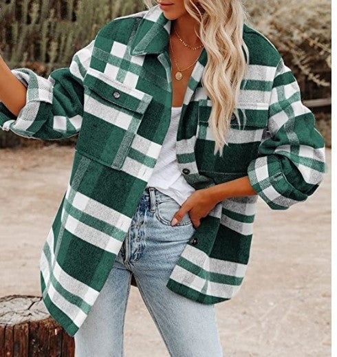 Street-Wave Oversized Plaid Shirt Jacket For Women Longline With Chest Pockets And Button Front Layering Essential