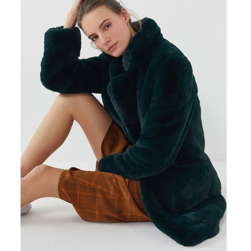 Street-Wave Women's Midi Faux Fur Coat Oversized Wide-Cut For Autumn Warmth Bright Versatile Blue