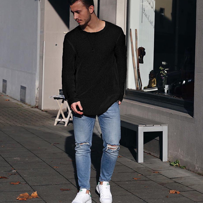 Street-wave Men's Long Knit Sweater With Structured Pattern For Casual Everyday Style