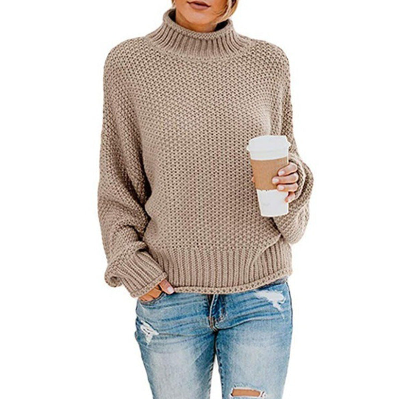 Women Chunky Knit Sweater With High Collar Cozy Loose Fit Streetwave Warm Everyday Essential