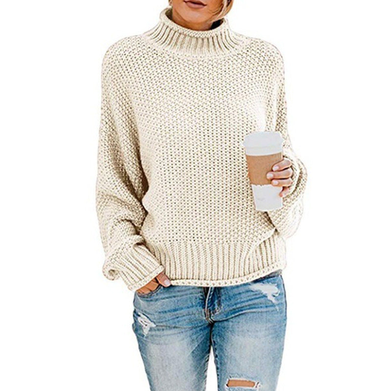 Women Chunky Knit Sweater With High Collar Cozy Loose Fit Streetwave Warm Everyday Essential