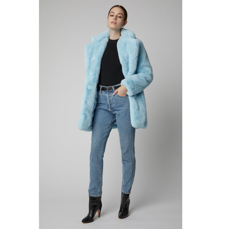 Street-Wave Women's Midi Faux Fur Coat Oversized Wide-Cut For Autumn Warmth Bright Versatile Blue
