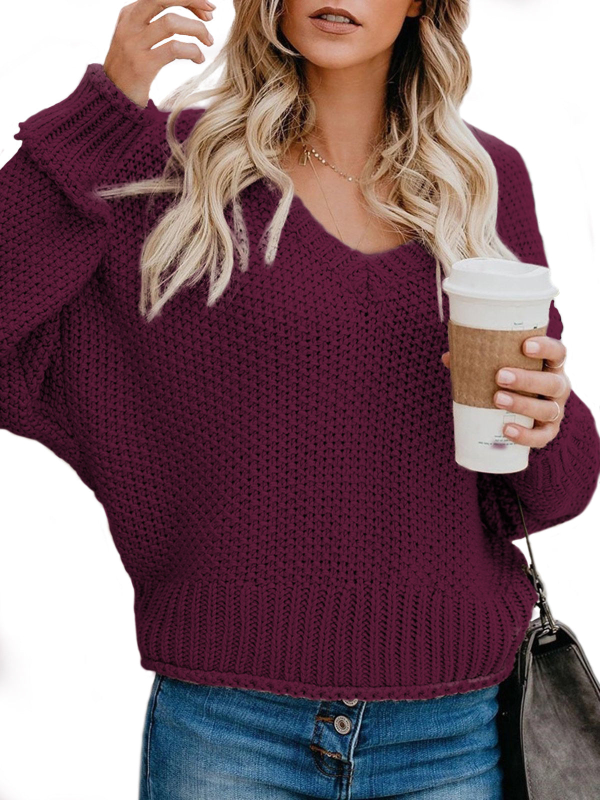 Street Wave Women's Chunky Knit Sweater With V Neck Cozy Relaxed Fit For Everyday Wear And Layering