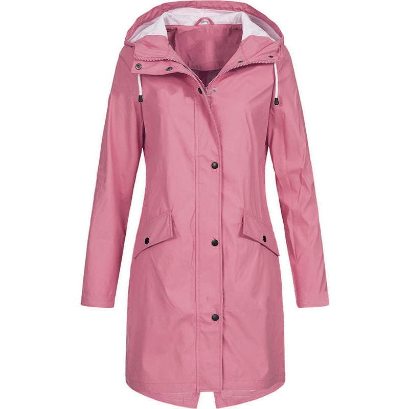 Marie Waterproof Hooded Nylon Coat For Women With Breathable Fabric And Deep Front Pockets