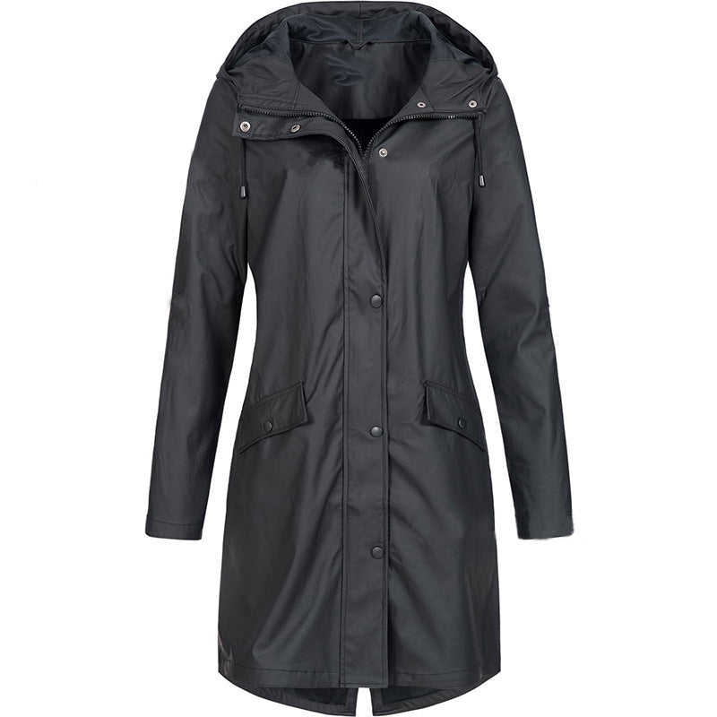 Marie Waterproof Hooded Nylon Coat For Women With Breathable Fabric And Deep Front Pockets