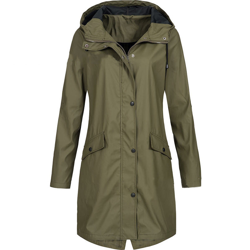 Marie Waterproof Hooded Nylon Coat For Women With Breathable Fabric And Deep Front Pockets