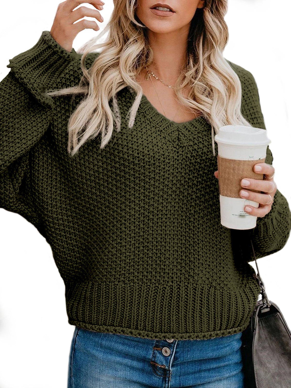Street Wave Women's Chunky Knit Sweater With V Neck Cozy Relaxed Fit For Everyday Wear And Layering