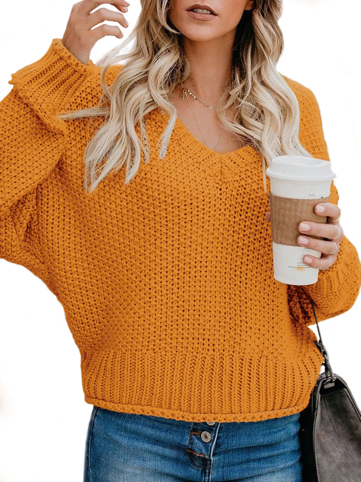 Street Wave Women's Chunky Knit Sweater With V Neck Cozy Relaxed Fit For Everyday Wear And Layering