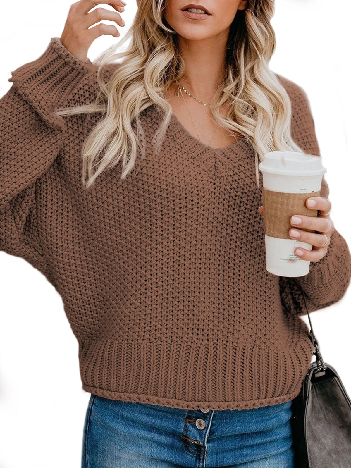 Street Wave Women's Chunky Knit Sweater With V Neck Cozy Relaxed Fit For Everyday Wear And Layering