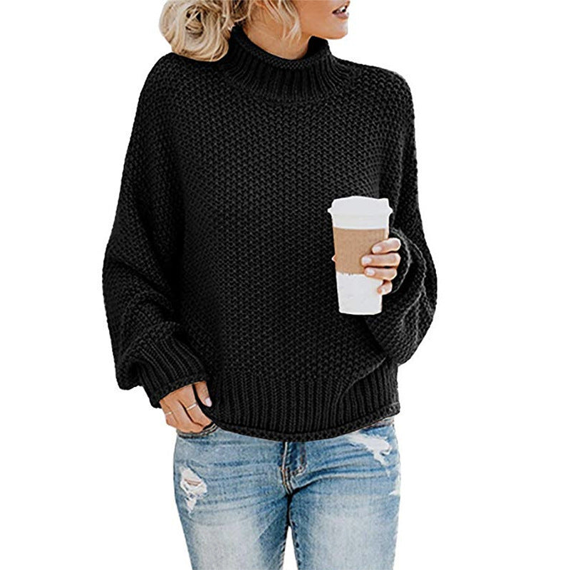 Women Chunky Knit Sweater With High Collar Cozy Loose Fit Streetwave Warm Everyday Essential