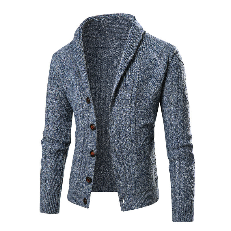 Street Wave Men's Cable Knit Cardigan With Shawl Collar Cozy Cotton Blend Premium Style
