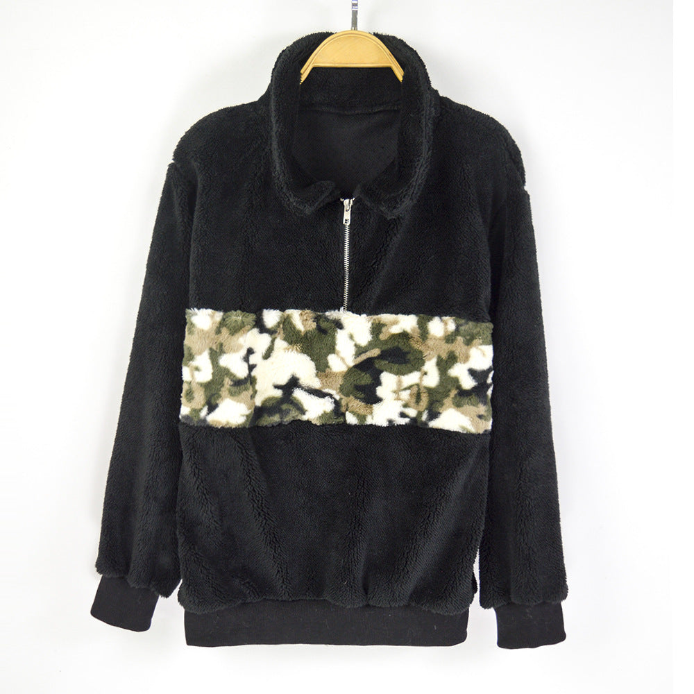 Street-Wave Women's Plush Fleece Jacket With Camouflage Detail For Cozy All Day Warmth