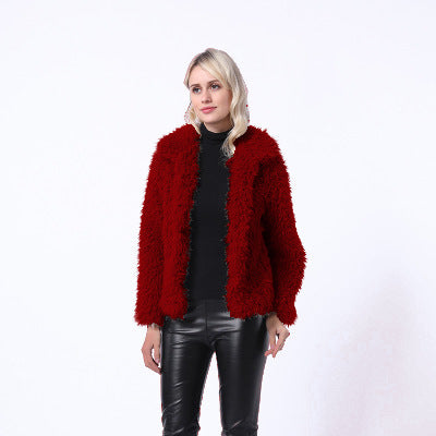 Street-Wave Women's Luxurious Faux Fur Jacket With Elegant Collar And Side Pockets For Fashionable Women